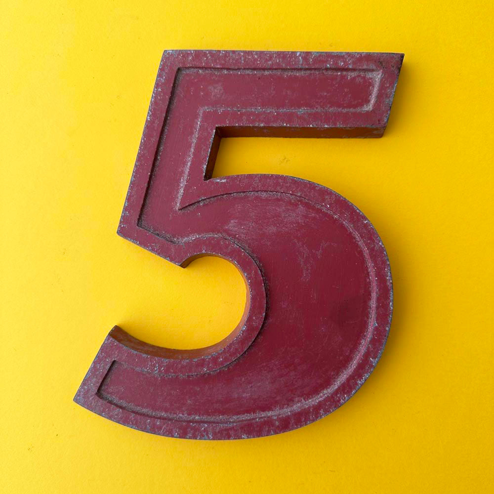 5 - 9 Inch Red Italic Metal Number 5 - 9 Inch Red Italic Metal Number