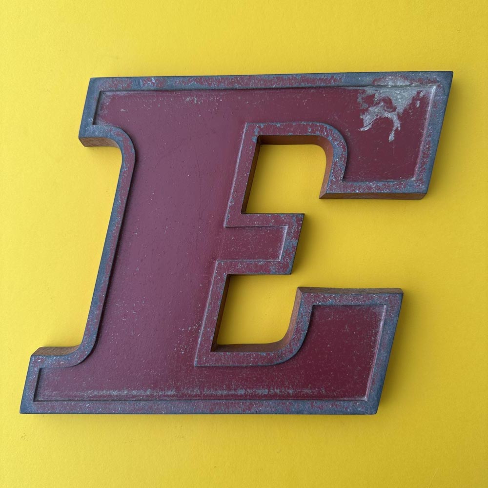 E - 9 Inch Red Italic Metal Letter E - 9 Inch Red Italic Metal Letter