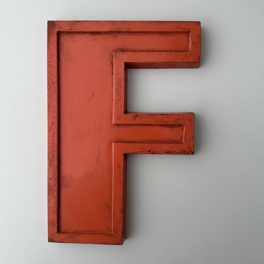 F - 9 Inch Orange Metal Letter F - 9 Inch Orange Metal Letter