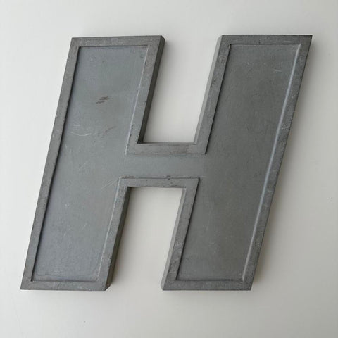 H - 9 Inch Grey Silver Italic Metal Letter