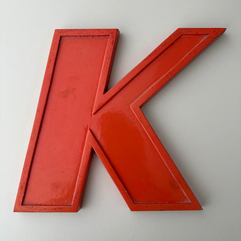 K - 9 Inch Orange Italic Metal Letter