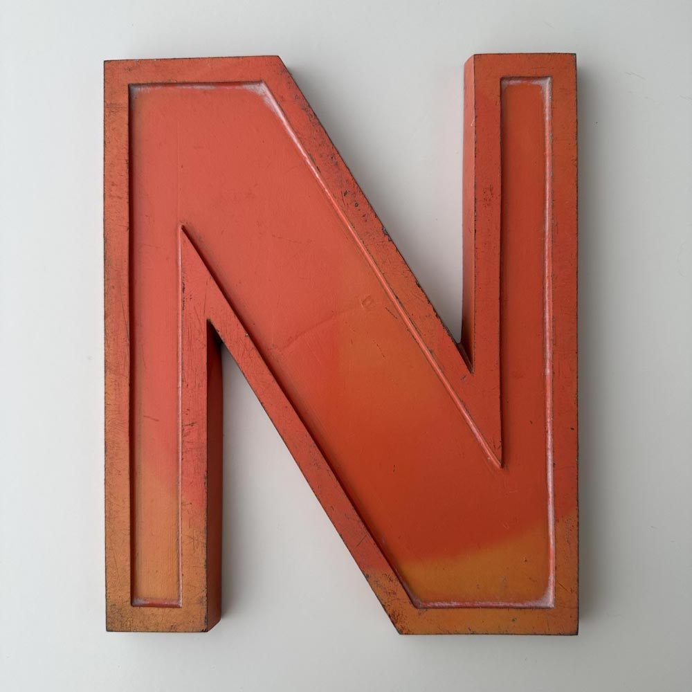 N - 9 Inch Orange Metal Letter N - 9 Inch Orange Metal Letter