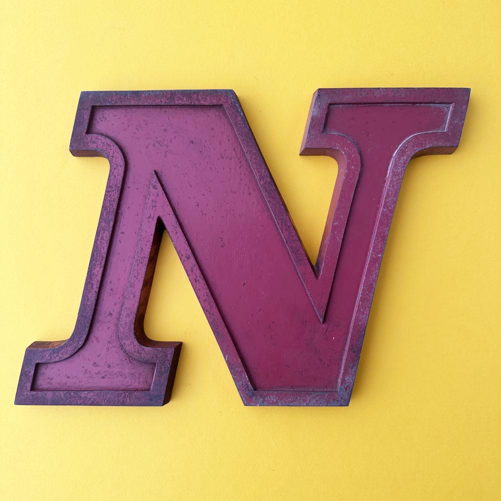 N - 9 Inch Red Italic Metal Letter N - 9 Inch Red Italic Metal Letter
