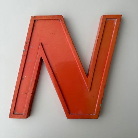 N - 9 Inch Orange Italic Metal Letter