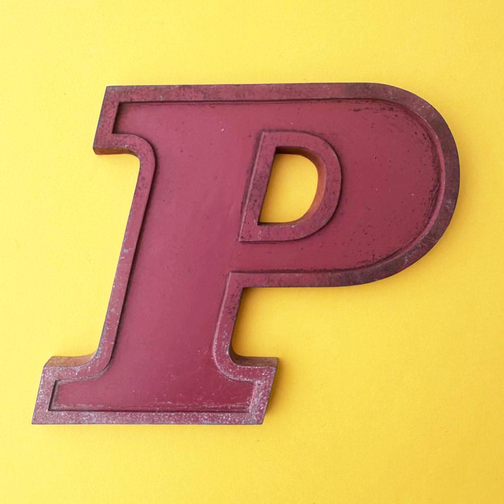 P - 9 Inch Red Italic Metal Letter P - 9 Inch Red Italic Metal Letter