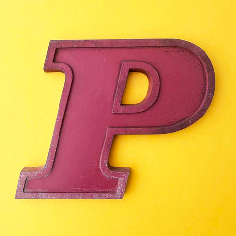P - 9 Inch Red Italic Metal Letter