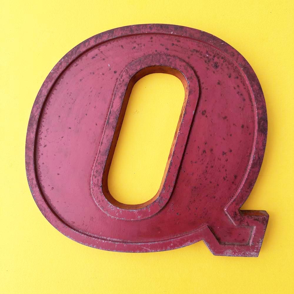 Q - 9 Inch Red Italic Metal Letter Q - 9 Inch Red Italic Metal Letter