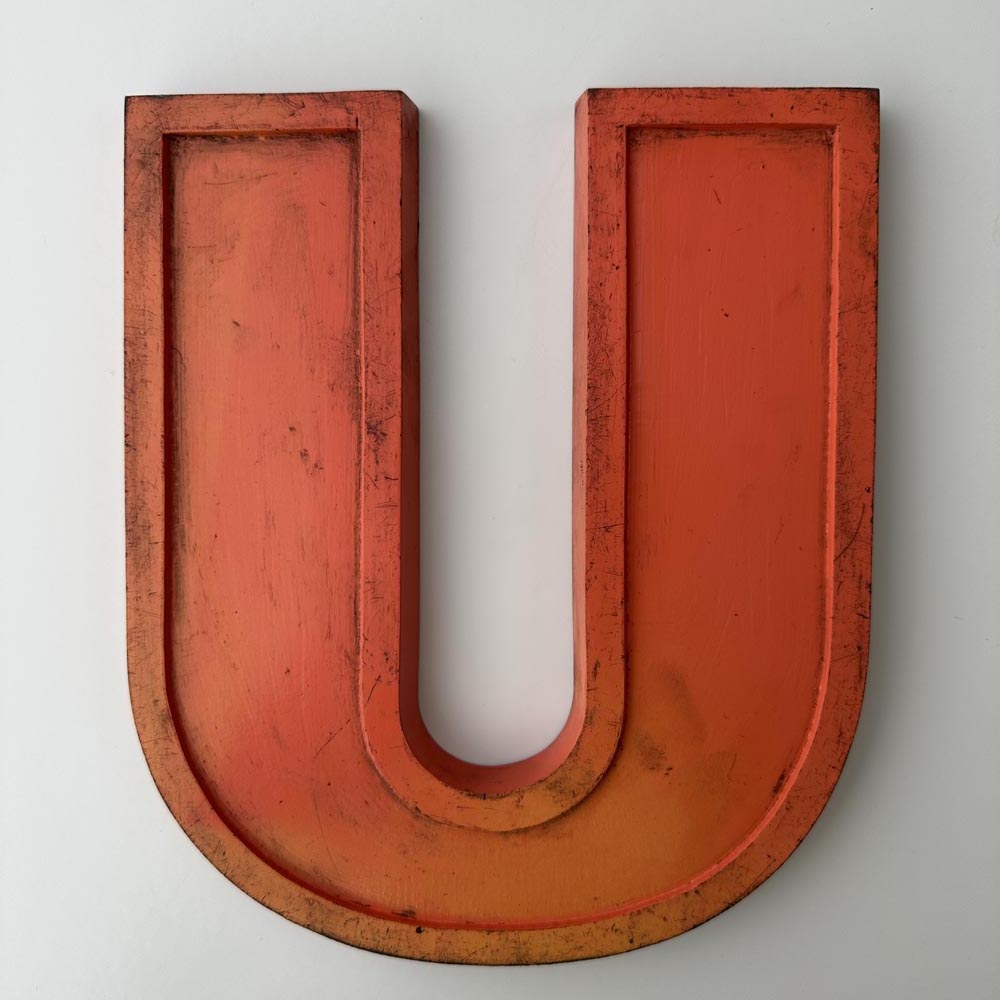U - 9 Inch Orange Metal Letter U - 9 Inch Orange Metal Letter