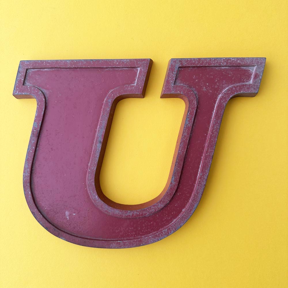 U - 9 Inch Red Italic Metal Letter U - 9 Inch Red Italic Metal Letter