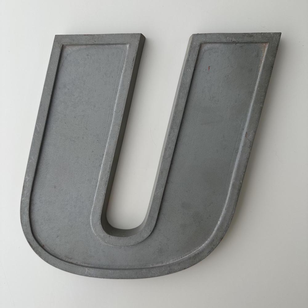 U - 9 Inch Grey Silver Italic Metal Letter U - 9 Inch Grey Silver Italic Metal Letter