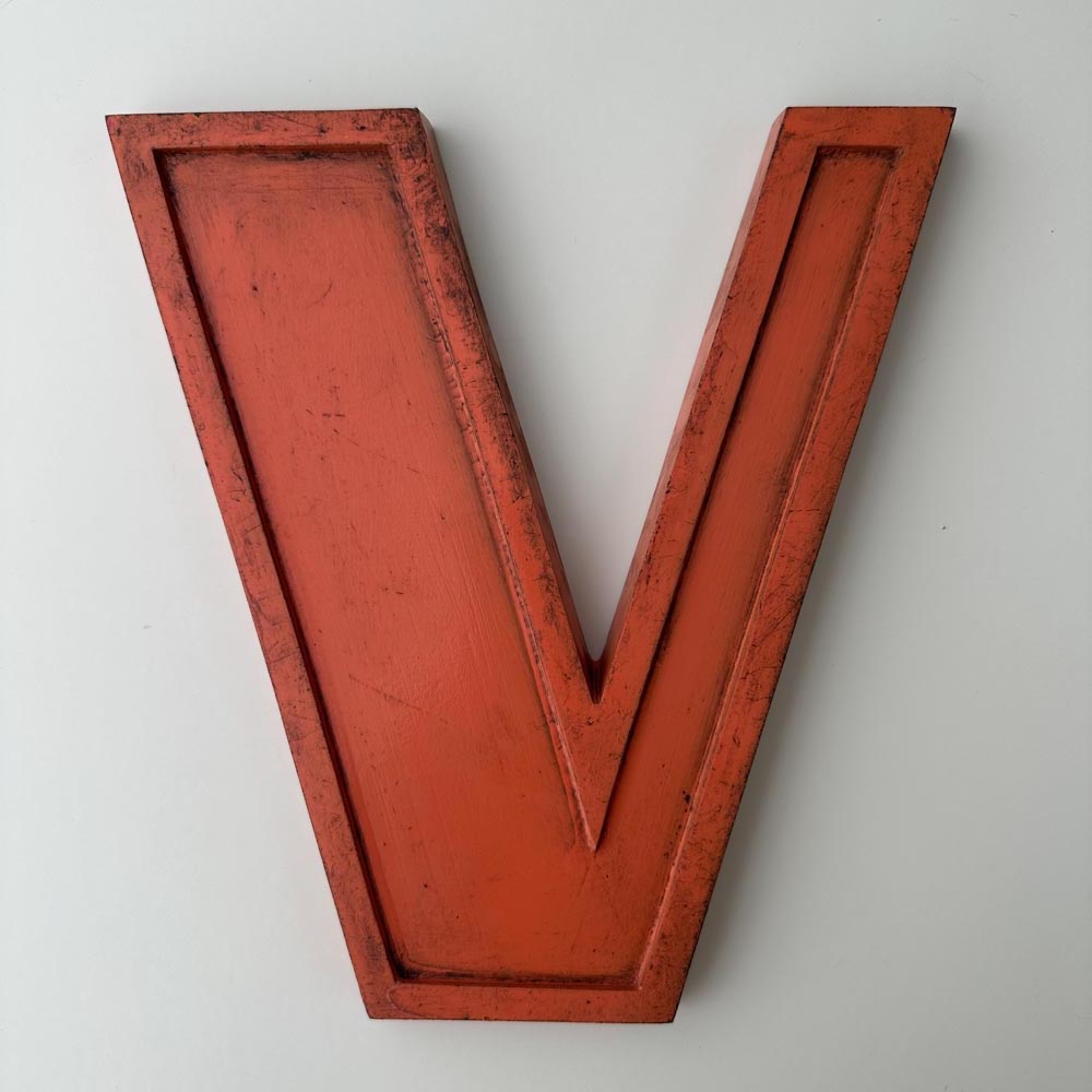 V - 9 Inch Orange Metal Letter V - 9 Inch Orange Metal Letter