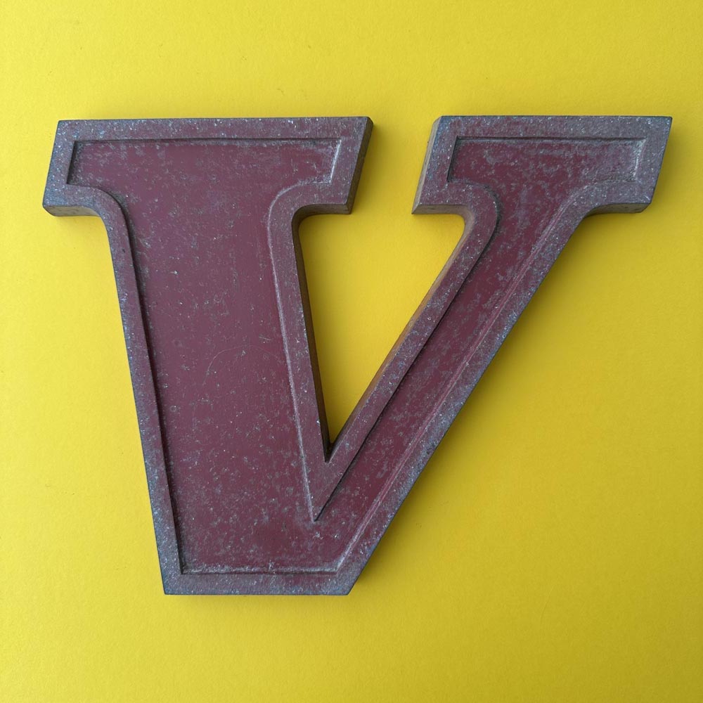 V - 9 Inch Red Italic Metal Letter V - 9 Inch Red Italic Metal Letter