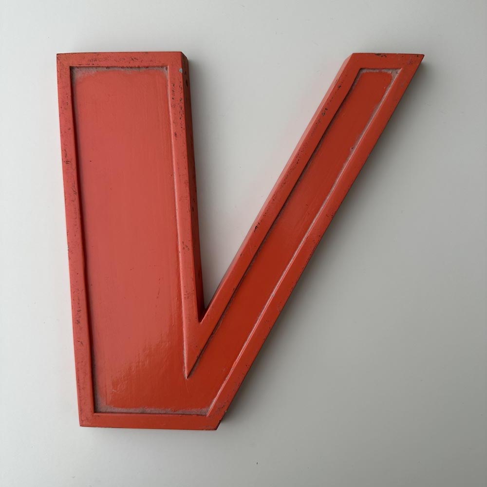 V - 9 Inch Orange Italic Metal Letter V - 9 Inch Orange Italic Metal Letter
