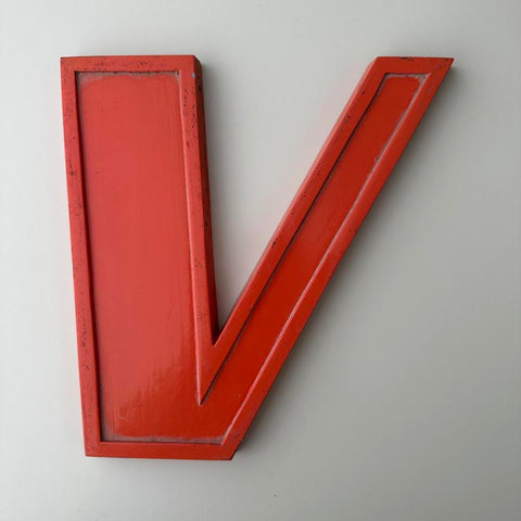 V - 9 Inch Orange Italic Metal Letter