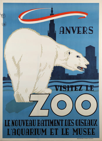 Antwerp Zoo 1950 Polar Bear Poster