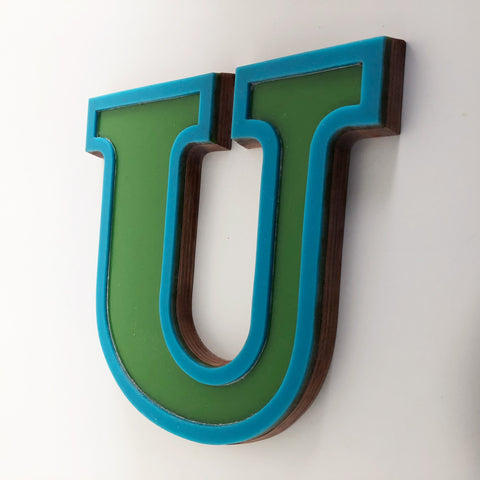 U - Medium Factory Shop Letter Ply Wood & Perspex