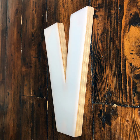 V - Medium Factory Shop Letter Ply Wood & Perspex