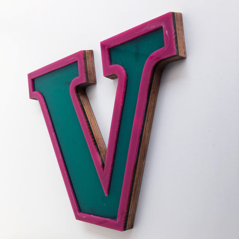 V - Medium Factory Shop Letter Ply Wood & Perspex