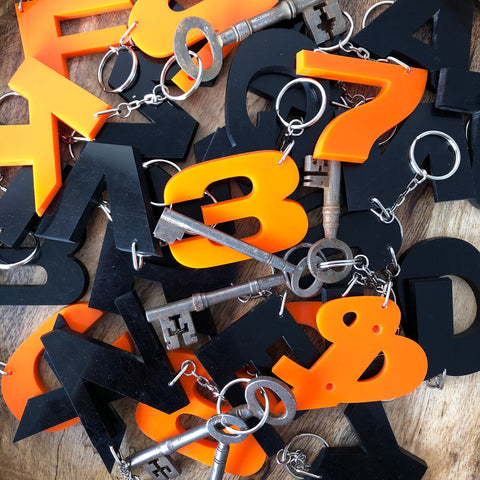 Reclaimed Letter Keyrings - Perspex Black & Orange