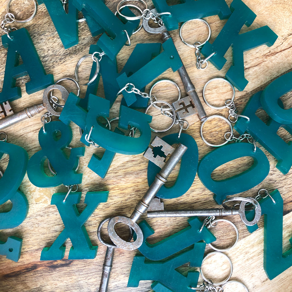 Reclaimed Letter Keyrings - Green Italic Perspex Reclaimed Letter Keyrings - Green Italic Perspex