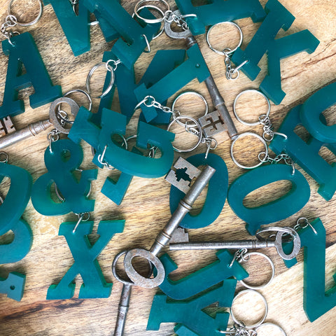 Reclaimed Letter Keyrings - Green Italic Perspex