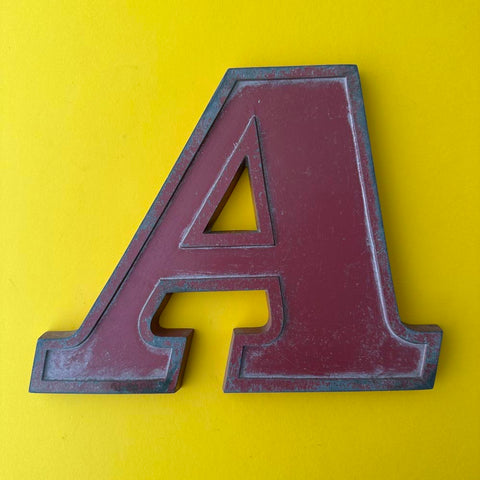 A - 9 Inch Red Italic Metal Letter