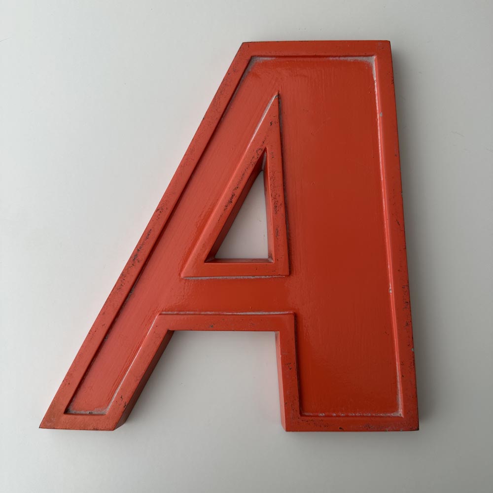 A - 9 Inch Orange Italic Metal Letter