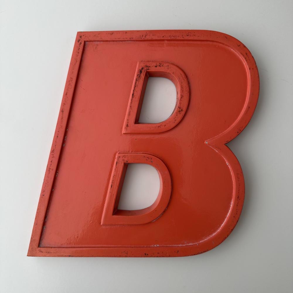 B - 9 Inch Orange Italic Metal Letter