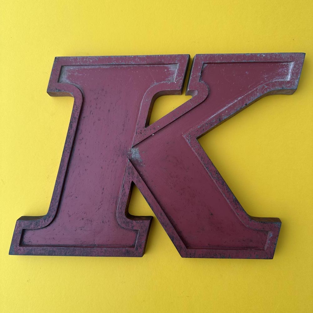 K - 9 Inch Red Italic Metal Letter