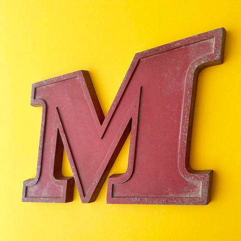 M - 9 Inch Red Italic Metal Letter