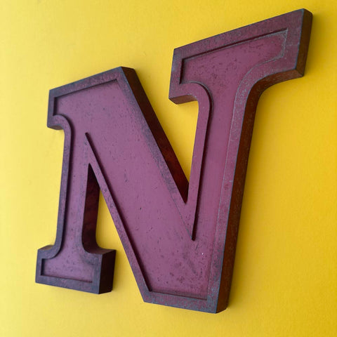N - 9 Inch Red Italic Metal Letter