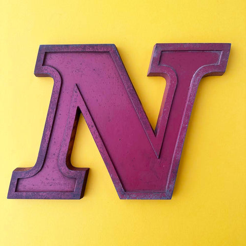 N - 9 Inch Red Italic Metal Letter