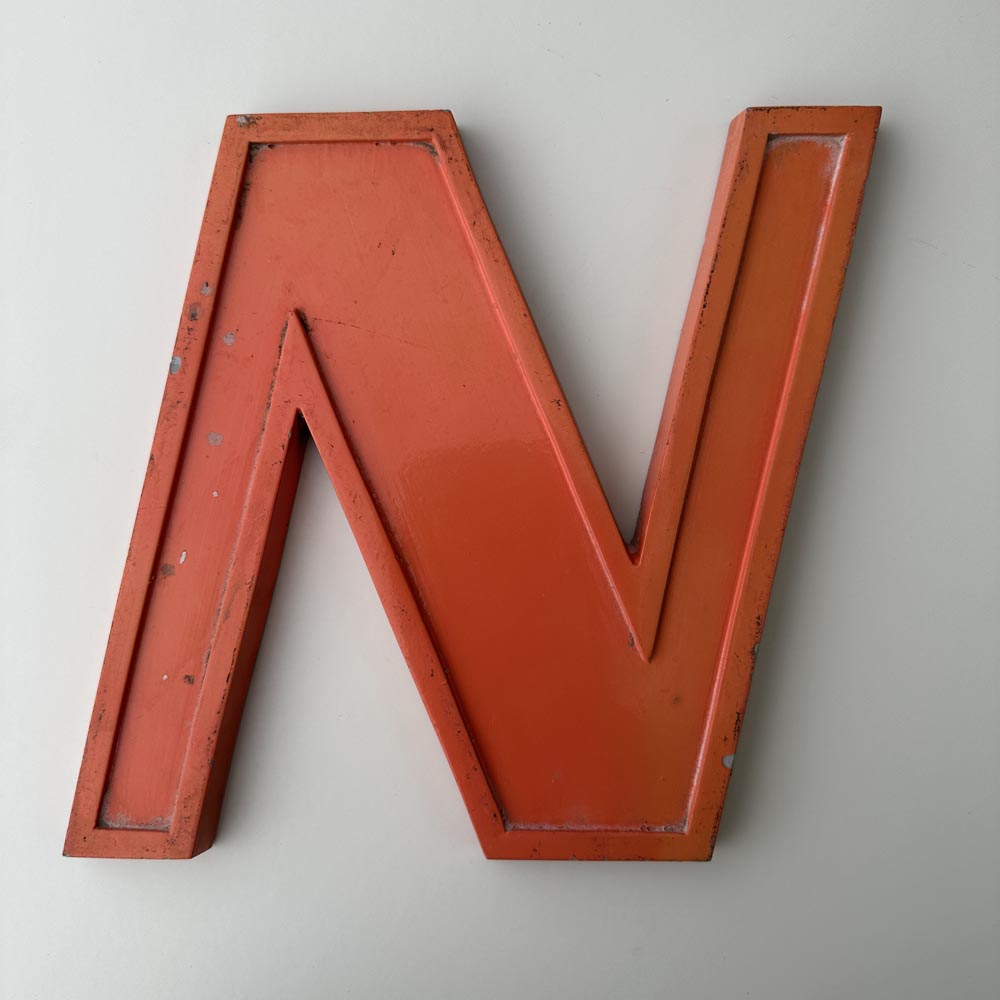 N - 9 Inch Orange Italic Metal Letter