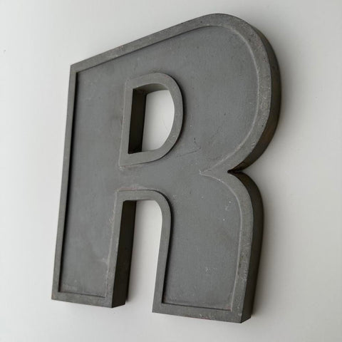 R - 9 Inch Grey Silver Italic Metal Letter