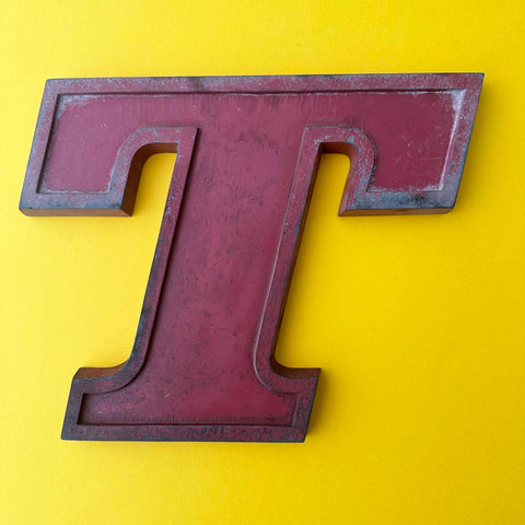 T - 9 Inch Red Italic Metal Letter