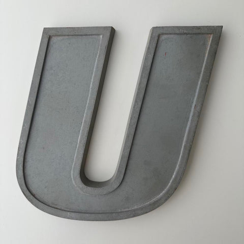 U - 9 Inch Grey Silver Italic Metal Letter