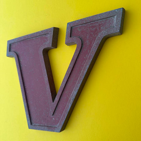 V - 9 Inch Red Italic Metal Letter