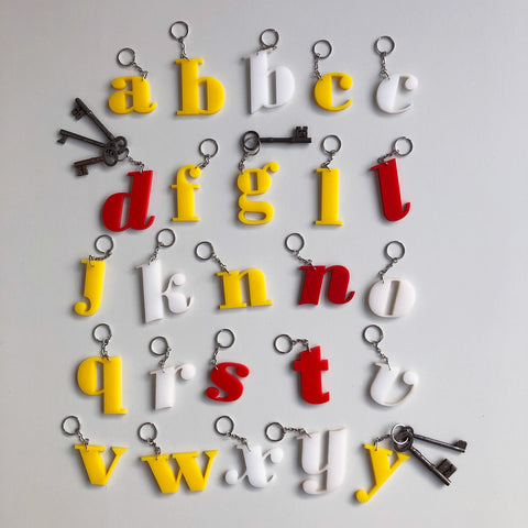 Reclaimed Letter Keyrings - Perspex White, Yellow & Red