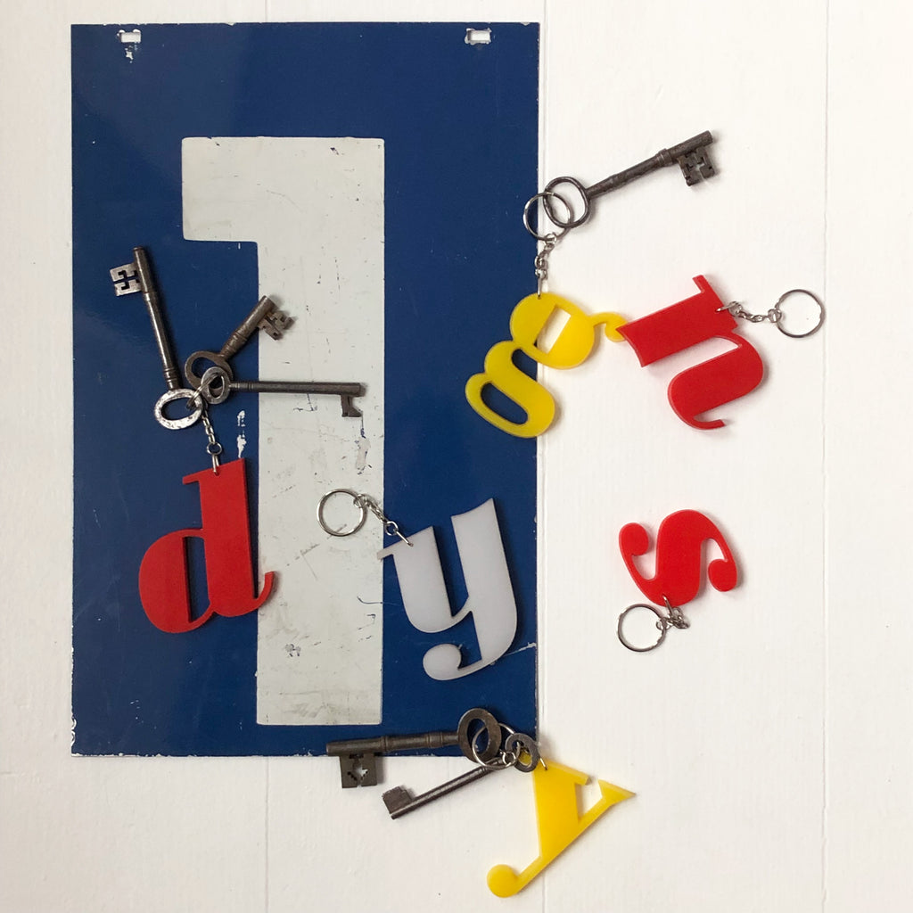 Reclaimed Letter Keyrings - Perspex White, Yellow & Red