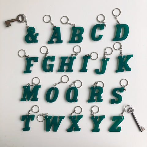 Reclaimed Letter Keyrings - Green Italic Perspex
